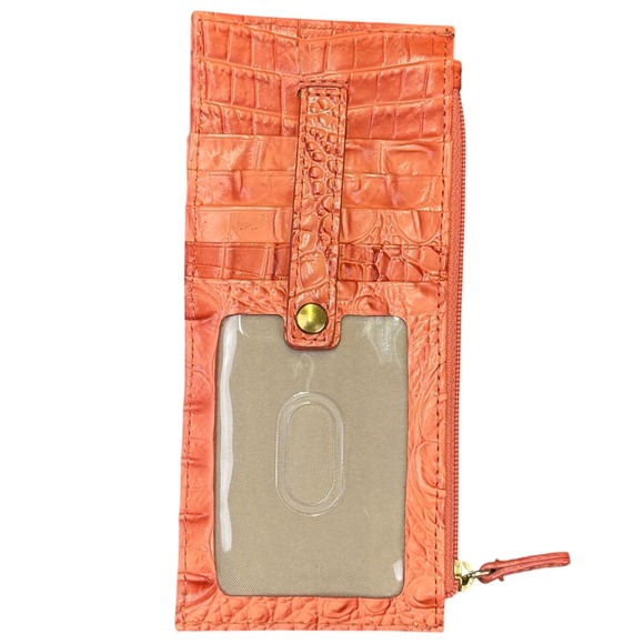 Brahmin Straw Tote Bag Coral Croc Embossed Leather Matching Wallet Set - Picture 5 of 8